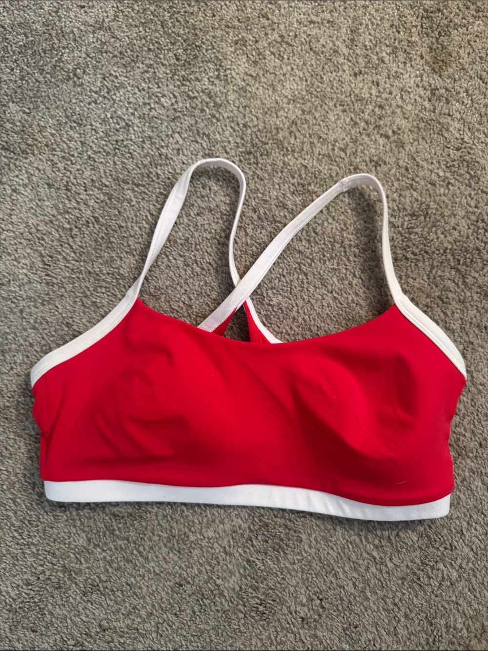 Red Women's Sports Bra with White Trim